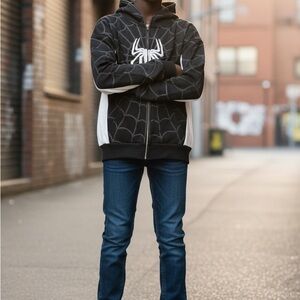 American Spider Pattern Embroidery Zip Up Hoodie Y2K Mens /Womens Gothic  SIZE M